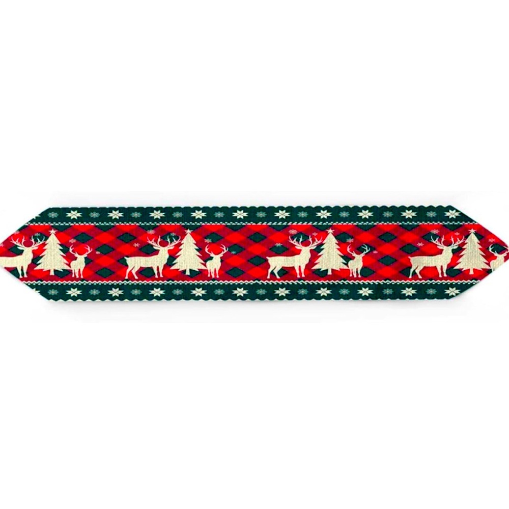NWOT Red & Green Christmas Trees, Reindeer & Elk Table Runner 13 x 72 inches